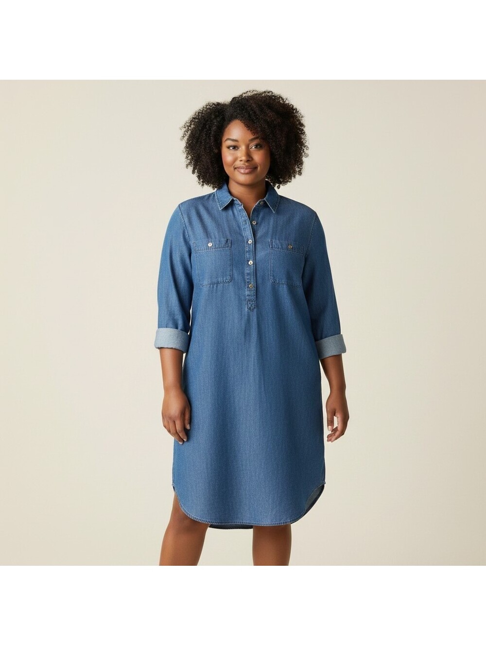 Tommy Hilfiger Shirt Dress Women 2XL Blue Short Collared 3/4 Sleeve Pockets